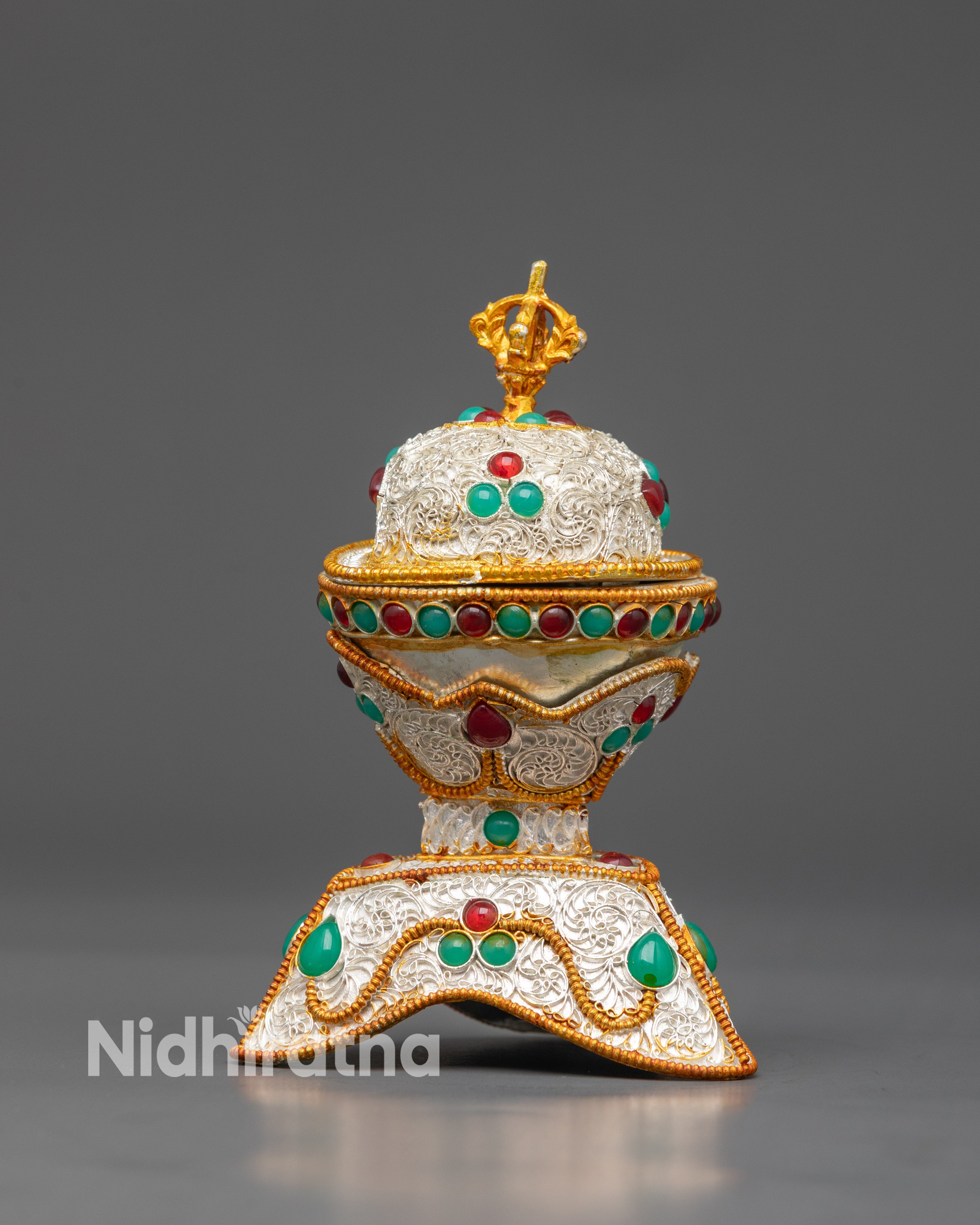 Handmade Silver-Plated Kapala Set | Skull Cups for Vajrayana Rituals