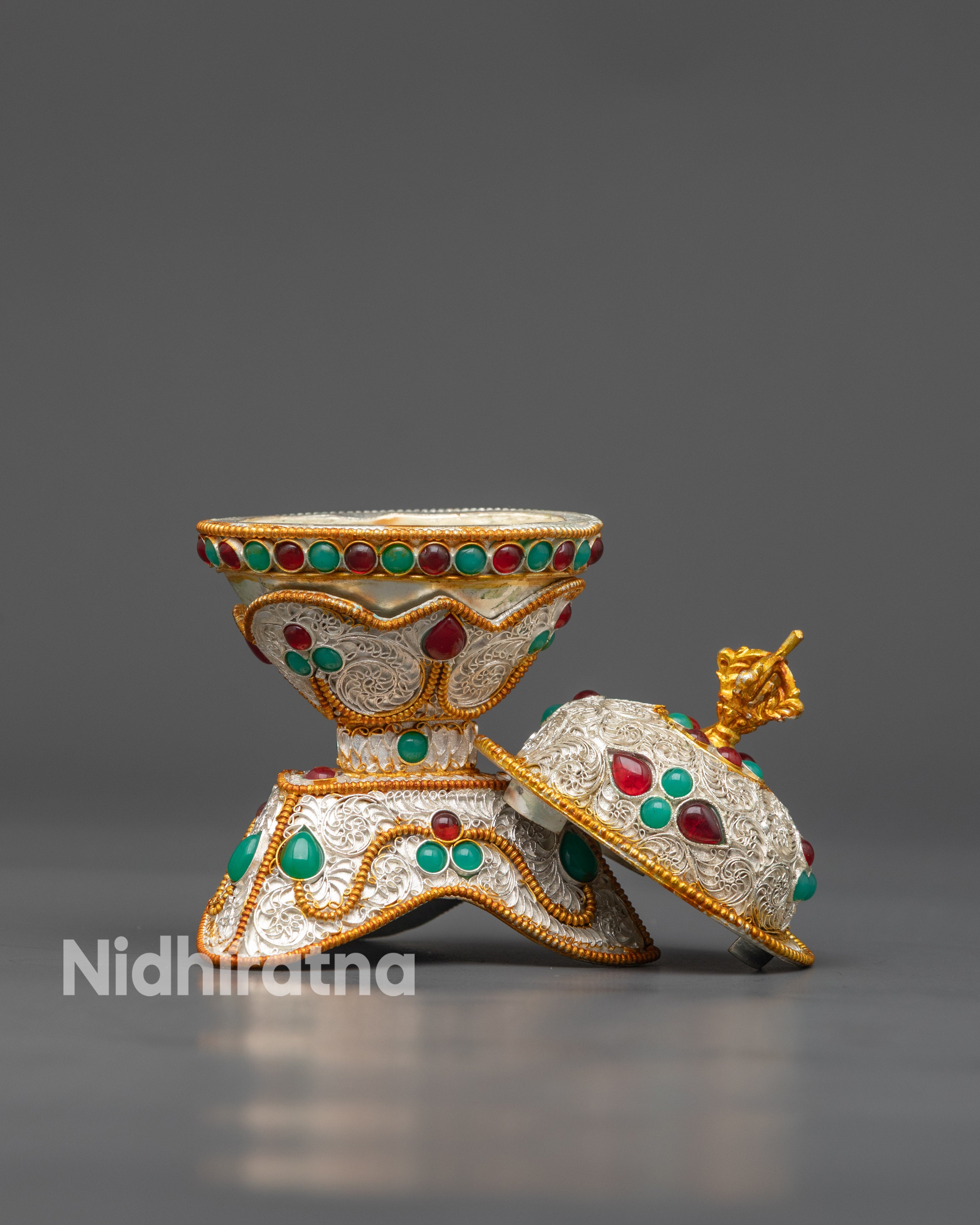 Handmade Silver-Plated Kapala Set | Skull Cups for Vajrayana Rituals