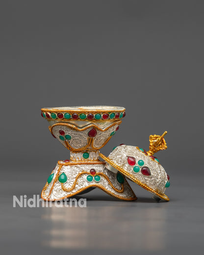 Handmade Silver-Plated Kapala Set | Skull Cups for Vajrayana Rituals