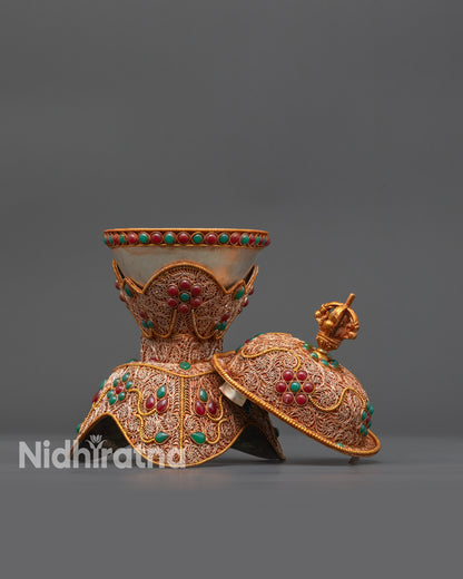 Authentic Skull Cup Set | Handcrafted Kapala for Buddhist Rituals
