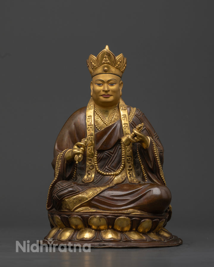 Karmapa Statue with Oxidized Copper & Gold | Spiritual Art of Karmapa Statue