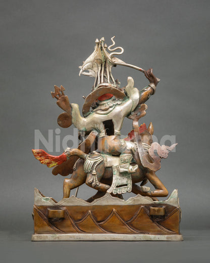Oxidized King Gesar Statue | Traditional Tibetan Warrior Artwork