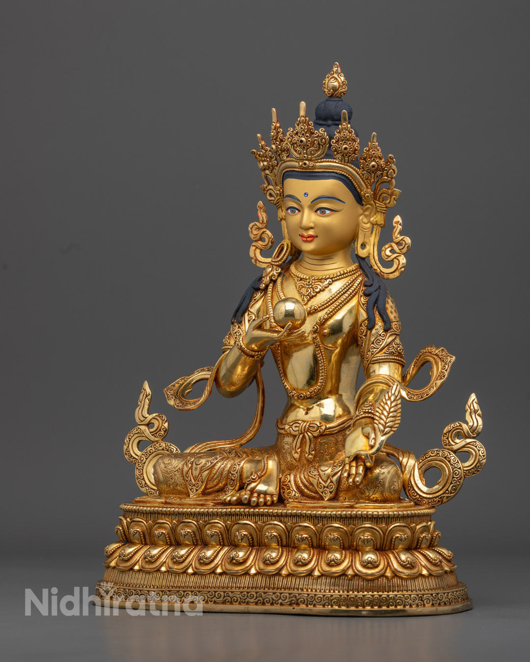 Handcrafted Kṣitigarbha Statue | 24K Gold-Plated Copper