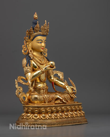 Handcrafted Kṣitigarbha Statue | 24K Gold-Plated Copper