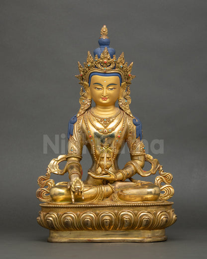 Kshitigarbha Bodhisattva statue with gold fire-gilded copper and lotus pedestal