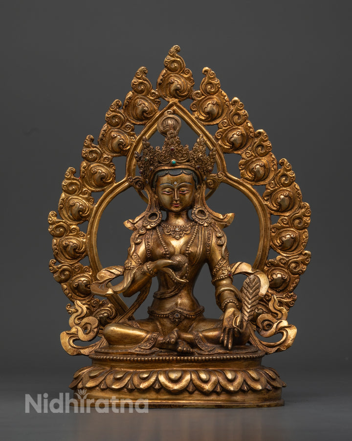 Handcrafted Kshitigarbha Statue | 24k-Gold Glided Antique Finishing