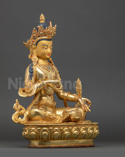 Kshitigarbha Statue, seated on lotus throne holding Cintamani jewel