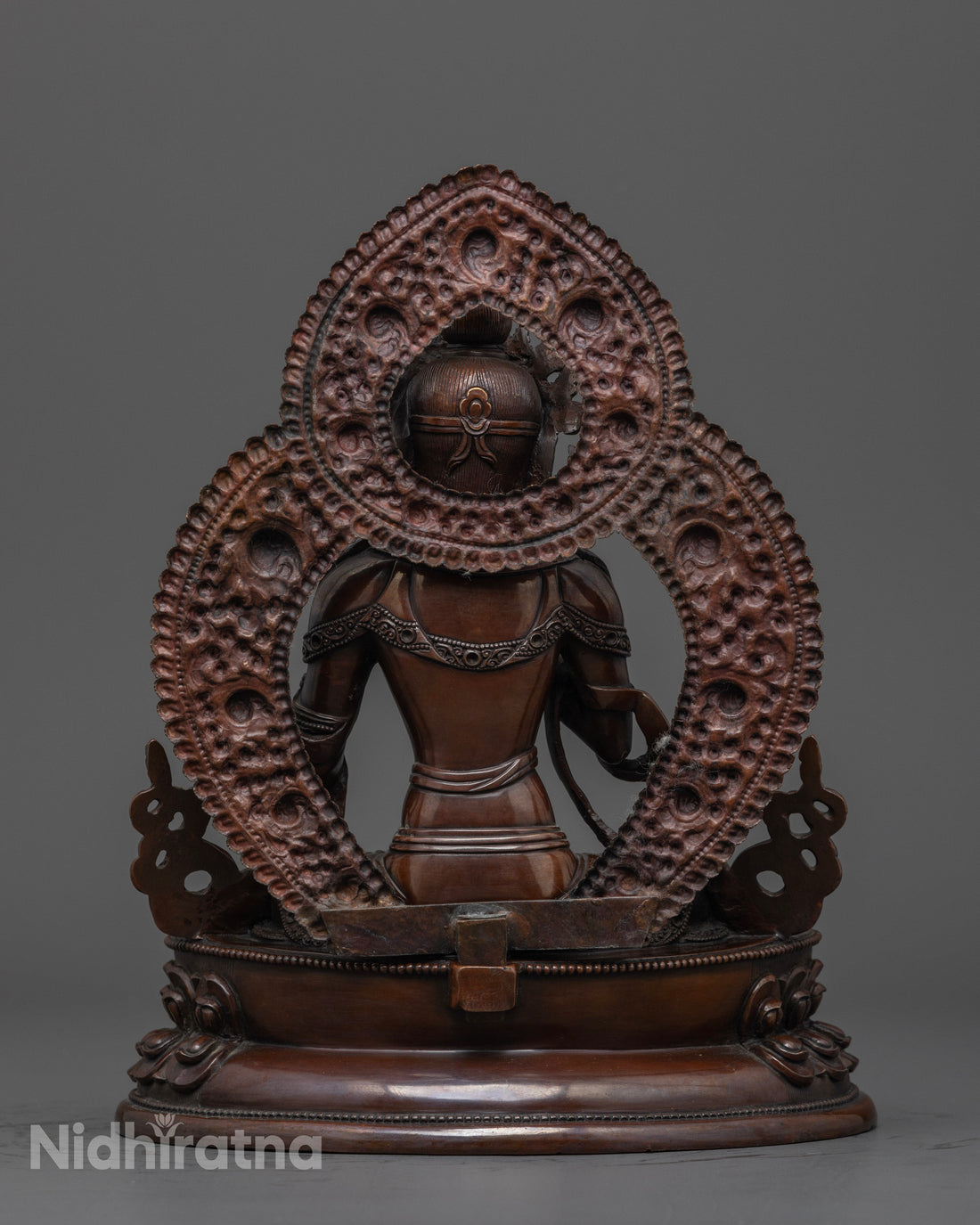 back view of oxidized Kshitigarbha statue