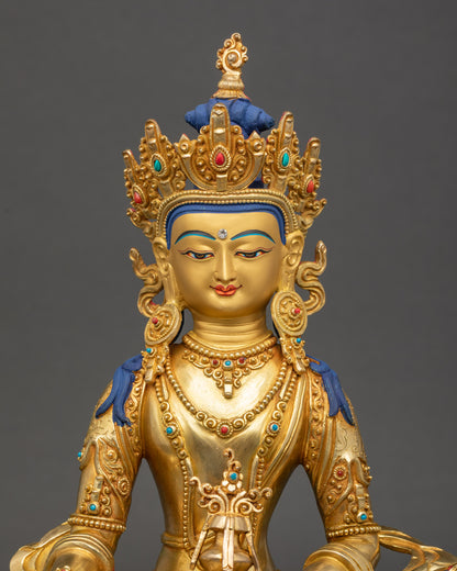 Kshitigarbha face, gold-painted expression with jeweled crown details