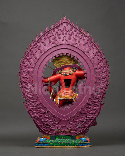 Kurukulla Statue back view showing flames, skulls, and detailed lotus seat carving