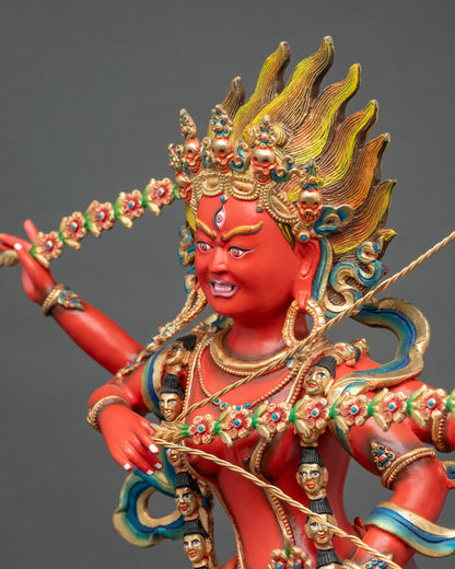 Kurukulla Statue side close-up showing swirling robes and gold-plated skull garland