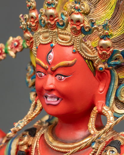 Kurukulla Statue side face close-up with fierce expression and dynamic posture