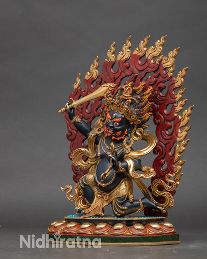 Left-side view of Achala Statue, wrathful Achala protector deity with purification flames