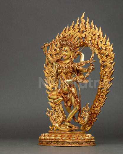 Left-side view of Kurukulla Statue highlighting dynamic posture and bow and arrows of flowers