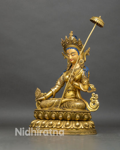 Left view Dukar statue, White Umbrella Goddess handcrafted Himalayan art