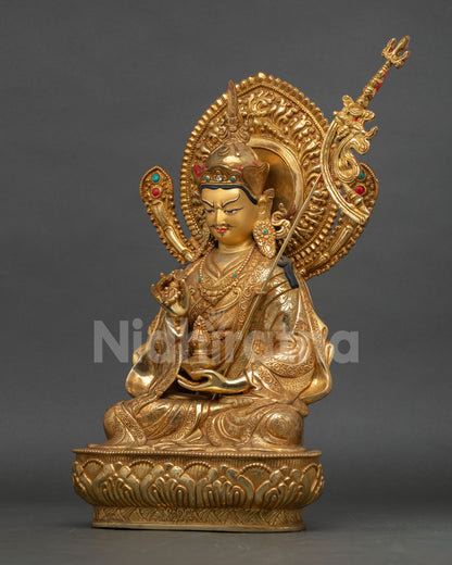 Left view Tsokye Dorje statue handcrafted Nepalese copper sculpture with gold accents and traditional Vajrayana iconography