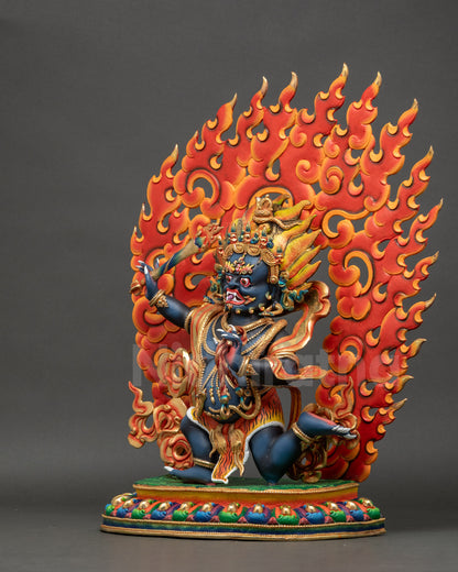 Left profile of Achala Statue highlighting serpent and garment details