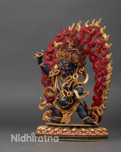 Left profile of Vajrapani Buddhist guardian statue handcrafted in Nepal