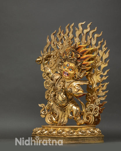 Left profile of Vajrapani standing on lotus seat, surrounded by blazing halo