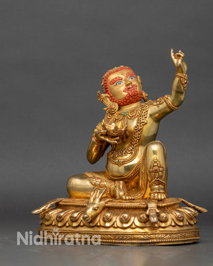 Left profile of Virupa statue capturing intricate ornaments and sacred pose