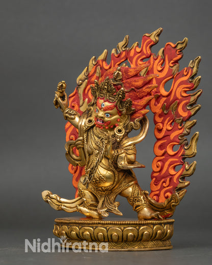 Left profile showing Vajrapani’s halo and intricately carved garments