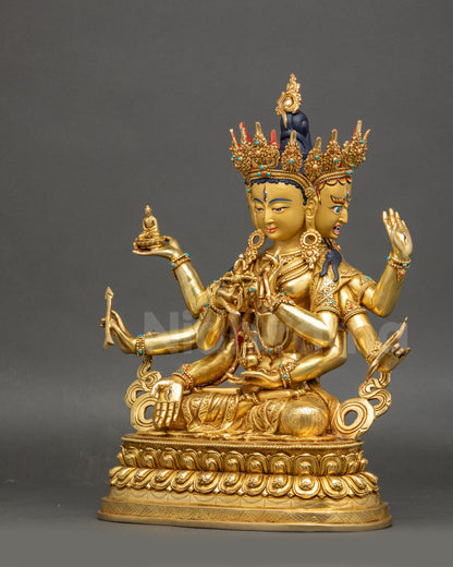 Left side of handmade Tibetan Namgyalma statue showing copper alloy body and flowing robes