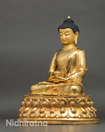Left side profile Amitabha Buddha statue handcrafted copper Buddhist sculpture