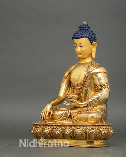 Left side profile of Buddha statue, handcrafted Nepalese meditation art