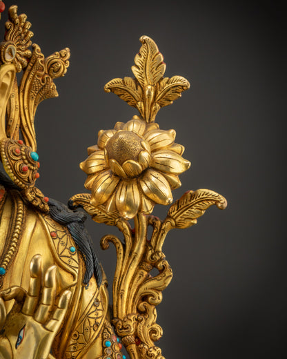 Left side utpala flower White Tara sculpture divine blessing copper alloy statue
