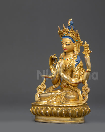 Left side view of Chenrezig Statue showing detailed lower garments and jewelry