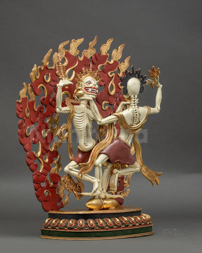 Left side view of Citipati Statue showing gold-plated robes and lower silk cloths