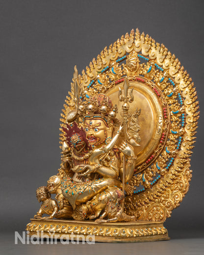 Left side view of Hayagriva Yab-Yum statue, handcrafted Nepalese wrathful deity art
