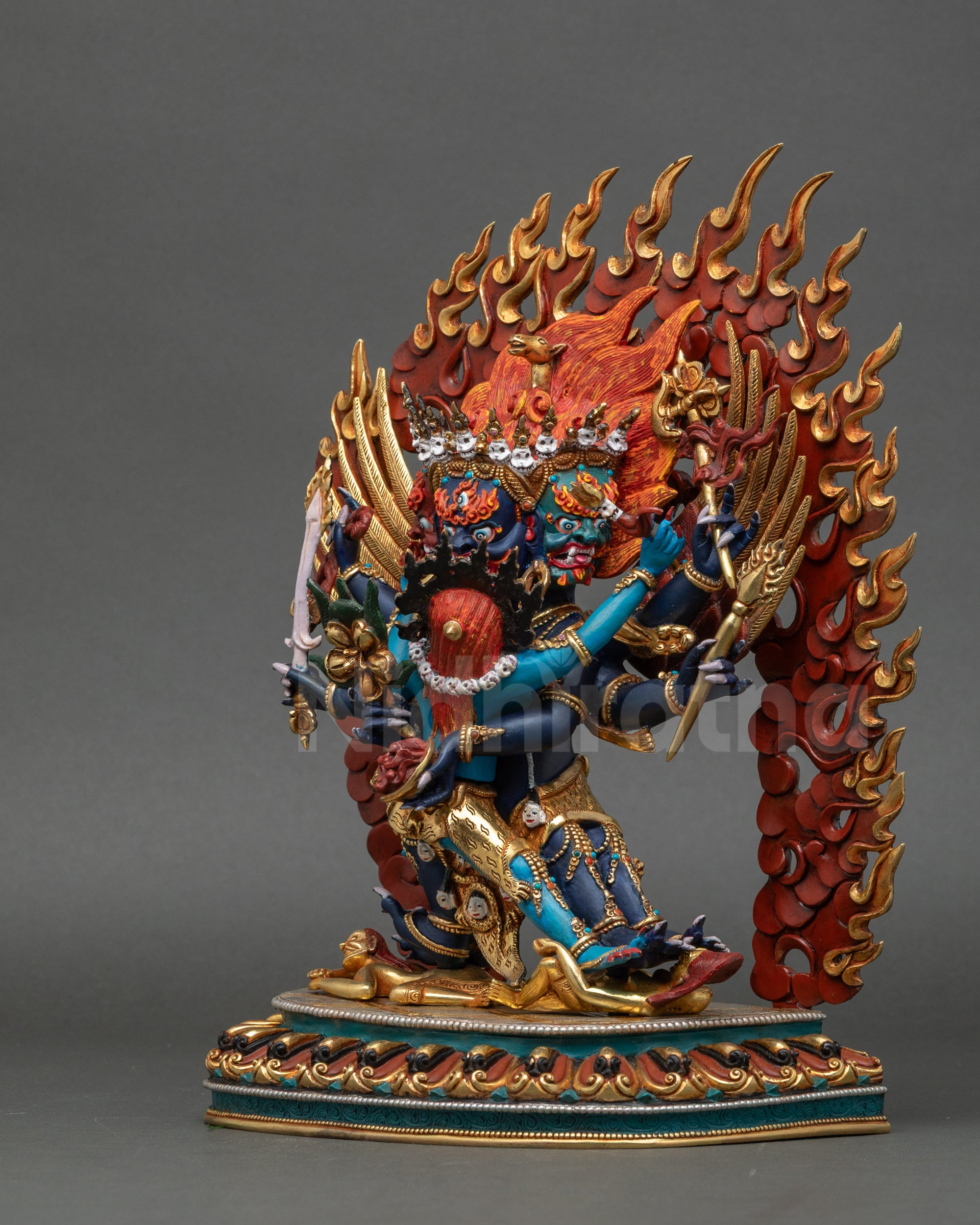 Left side view of Hayagriva sculpture capturing wrathful protector energy