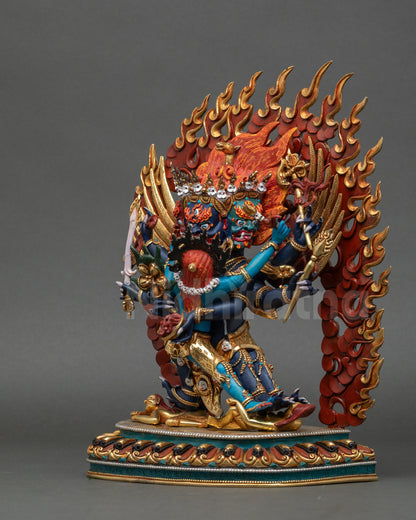 Left side view of Hayagriva sculpture capturing wrathful protector energy