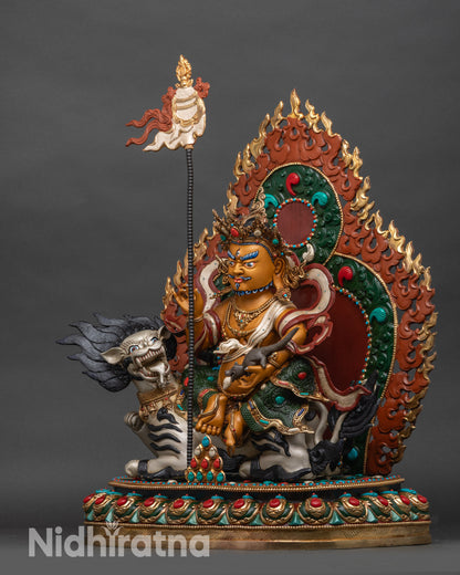 Left side view of Namtoshe Statue showing protective posture and vibrant hand-painted colors