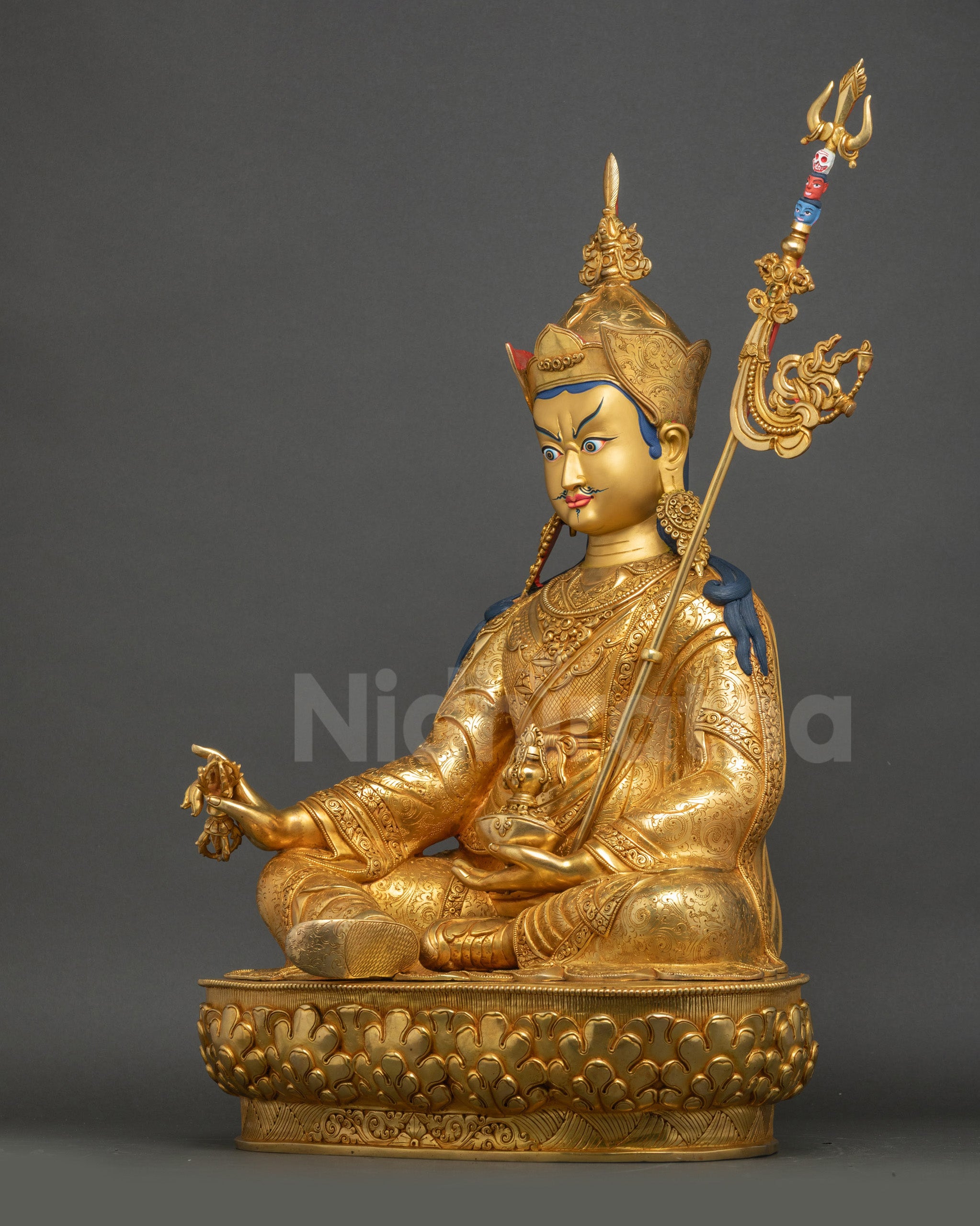 Left side view of Padmasambhava Statue, Handcrafted Newari lost wax sculpture