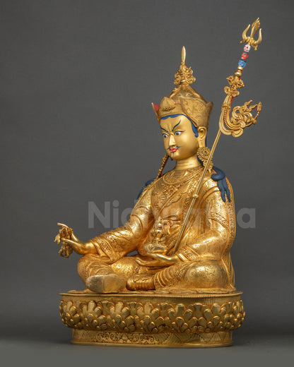 Left side view of Padmasambhava Statue, Handcrafted Newari lost wax sculpture