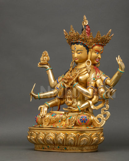 Left side view of Ushnisha Vijaya sculpture revealing balanced posture, symbolic arm arrangement, and Himalayan artistry