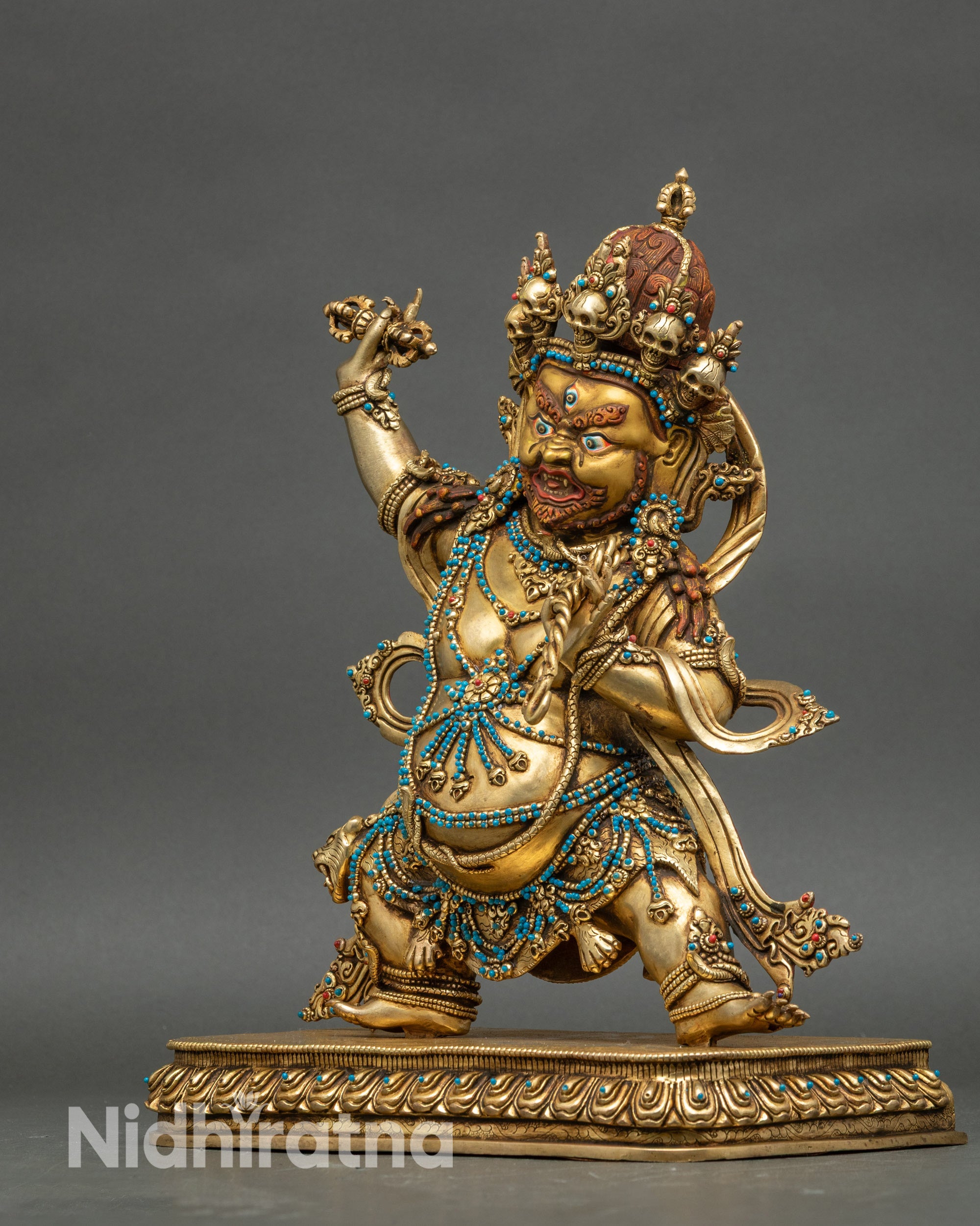 Left side view of Vajrapani statue, handcrafted Nepalese protector deity figure
