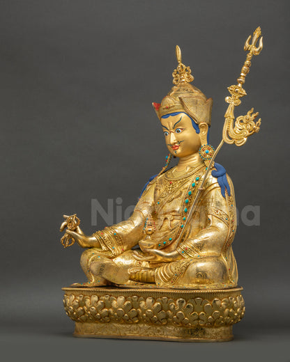 Left view side Guru Padmasambhava sculpture crafted by Himalayan artisans in Nepal