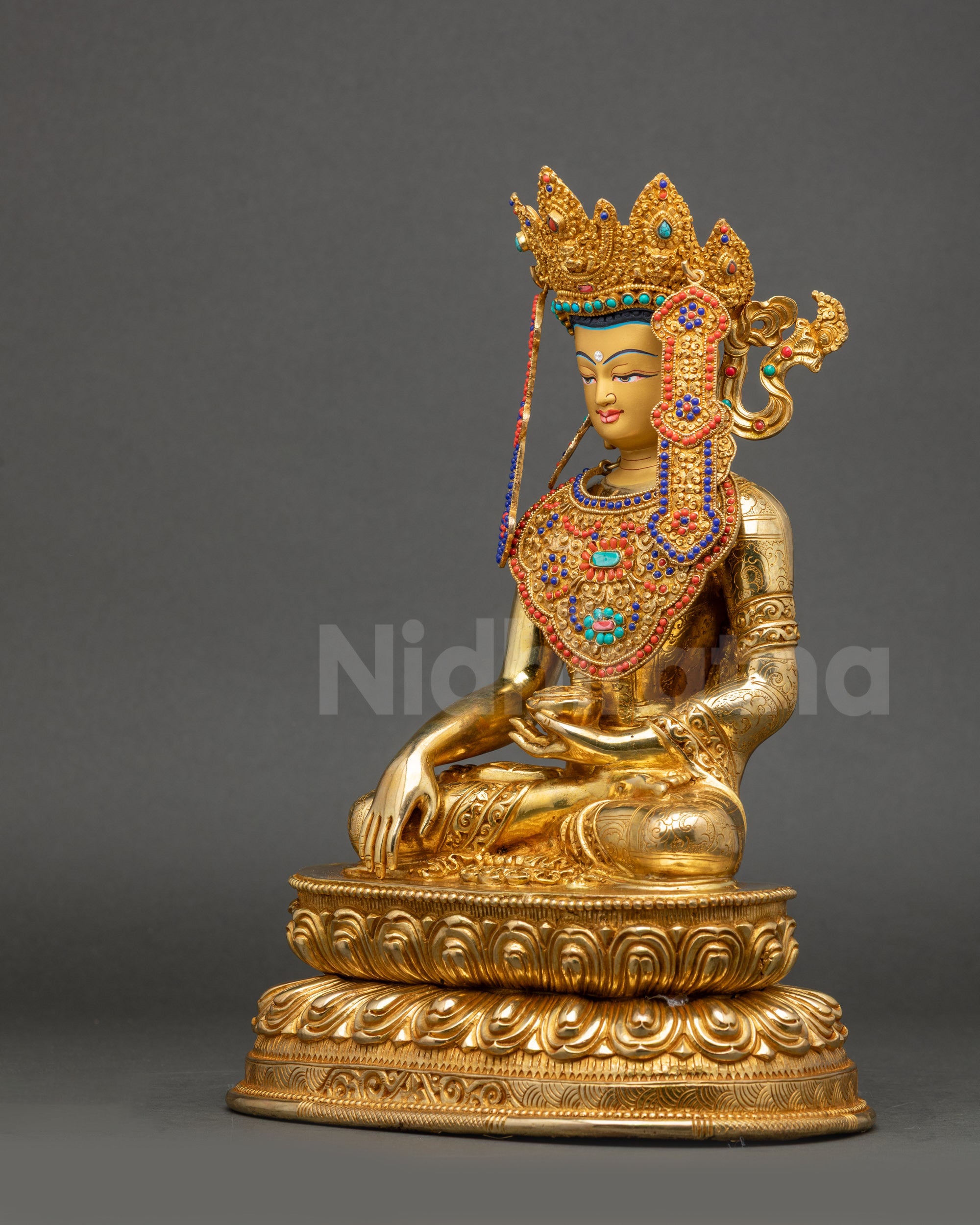 Left view side Jowo Rinpoche Statue showing meditative posture and lotus base