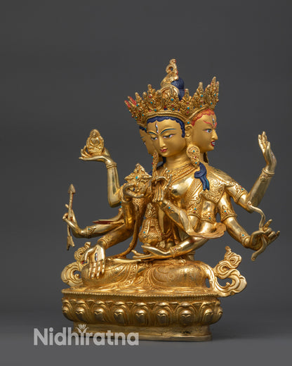 Left view side Namgyalma statue highlighting vishva dorje and ornate decorations
