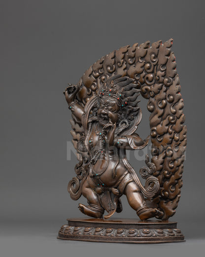 Left view side Oxidized Vajrapani Statue showing serpent necklace and dynamic pose