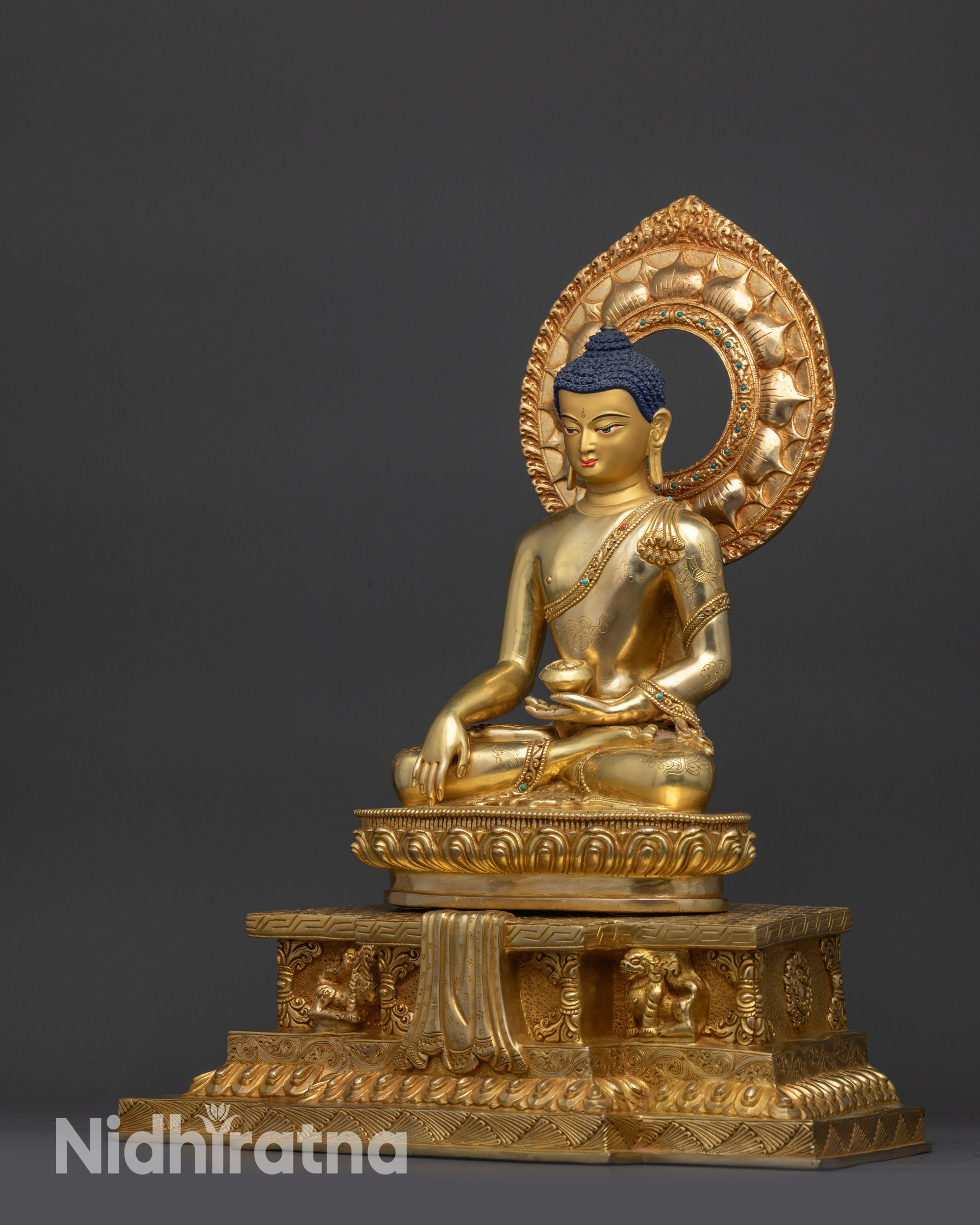 Left view side Shakyamuni Buddha statue authentic Nepalese lost wax sacred art