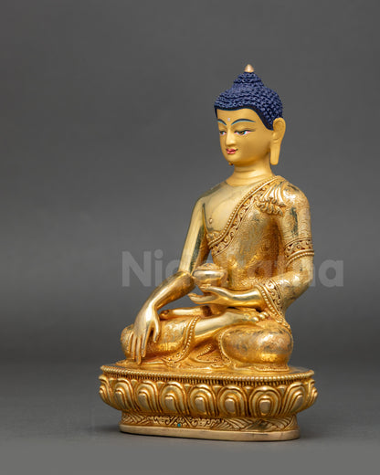 Left view side of Shakyamuni Buddha Sculpture displaying earth-touching mudra
