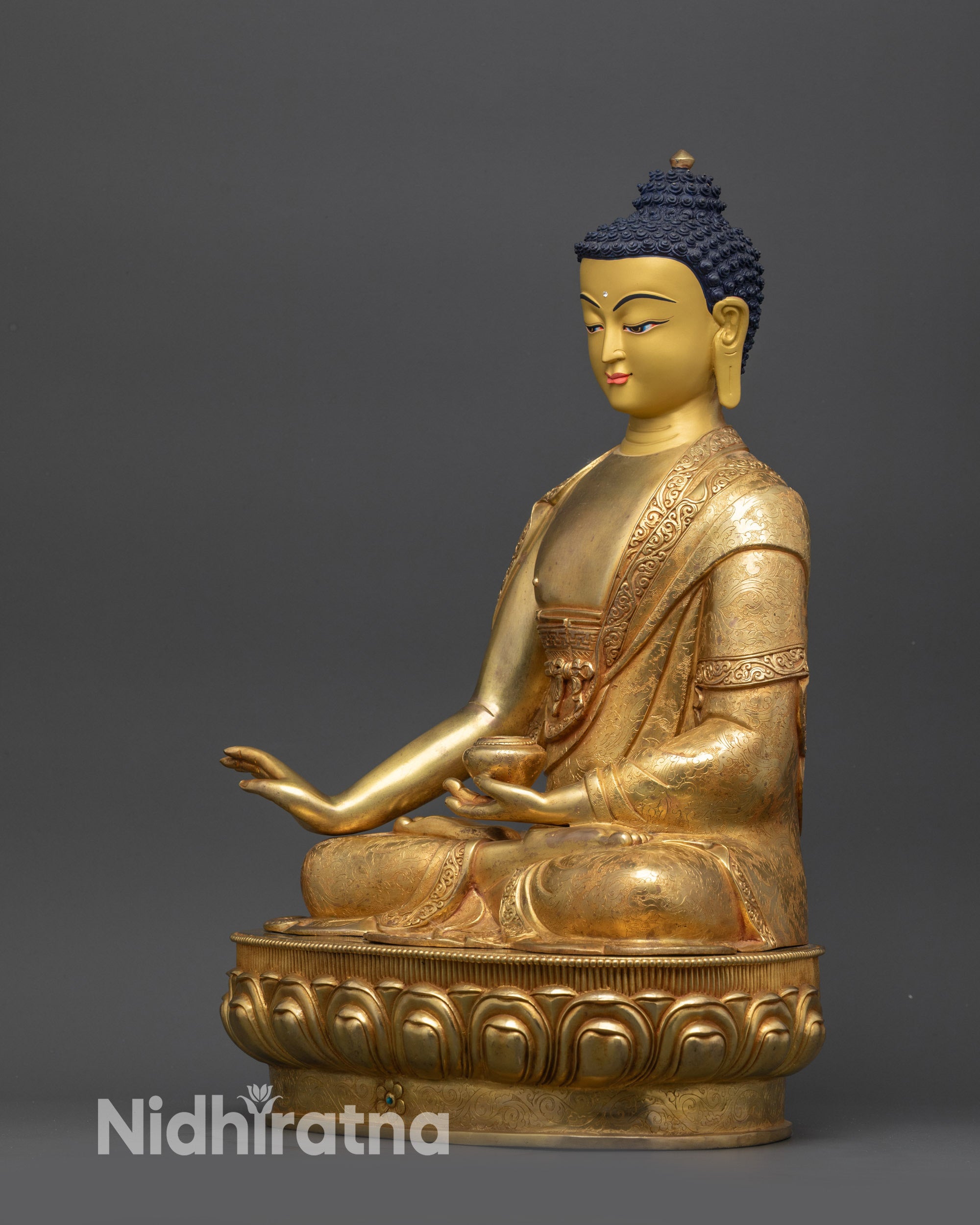 Left view side of Suparakirtita Namasri Buddha showing intricate garment carvings
