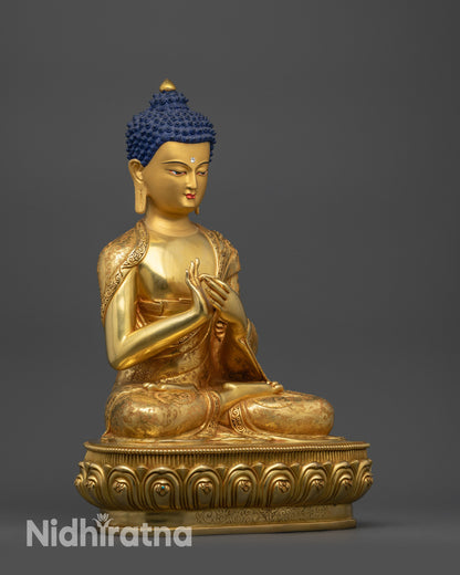 Left view side of Vairocana Buddha statue displaying hand-carved garments and patterns