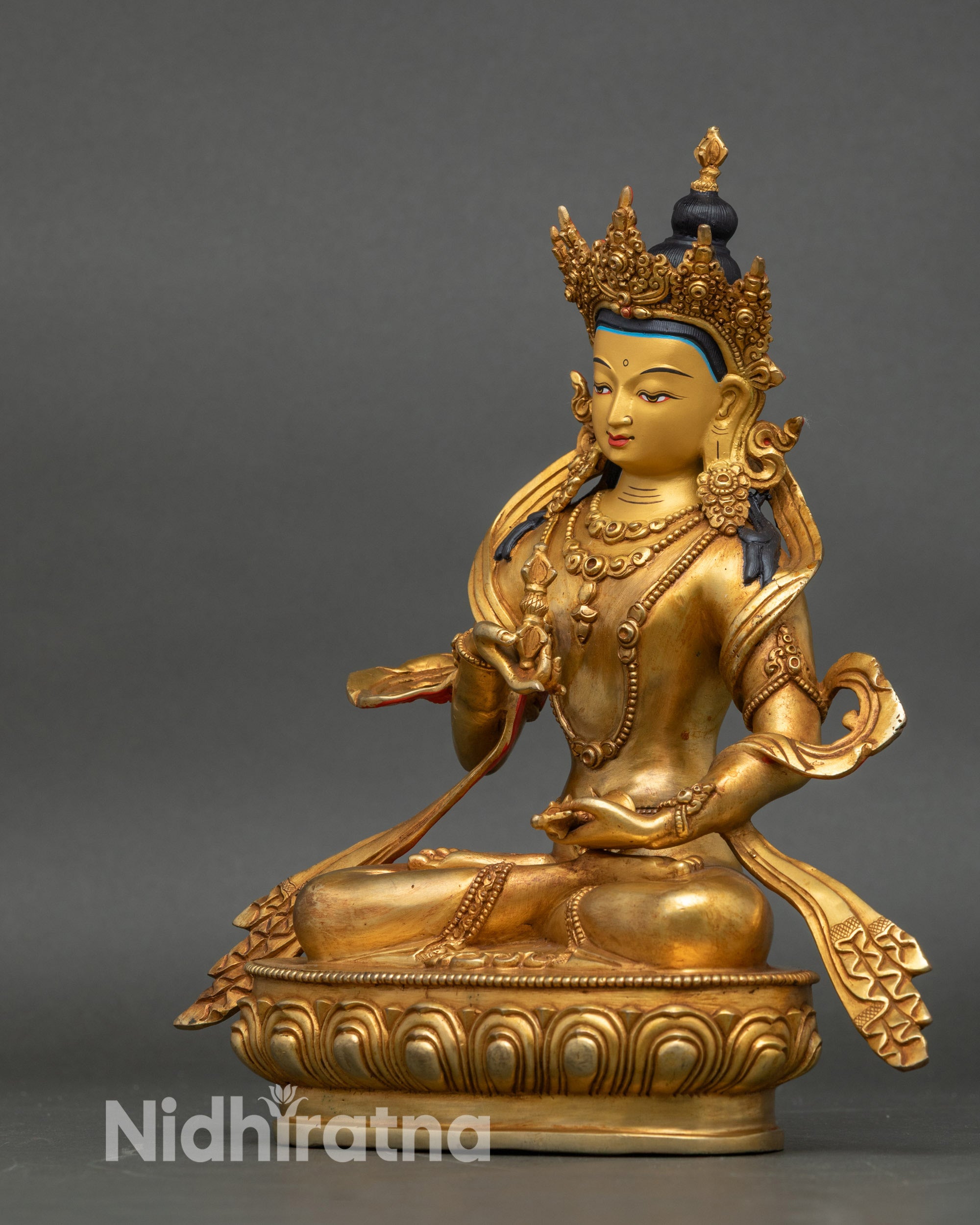 Left view side of Vajrasattva purification deity statue, handcrafted Nepalese sculpture