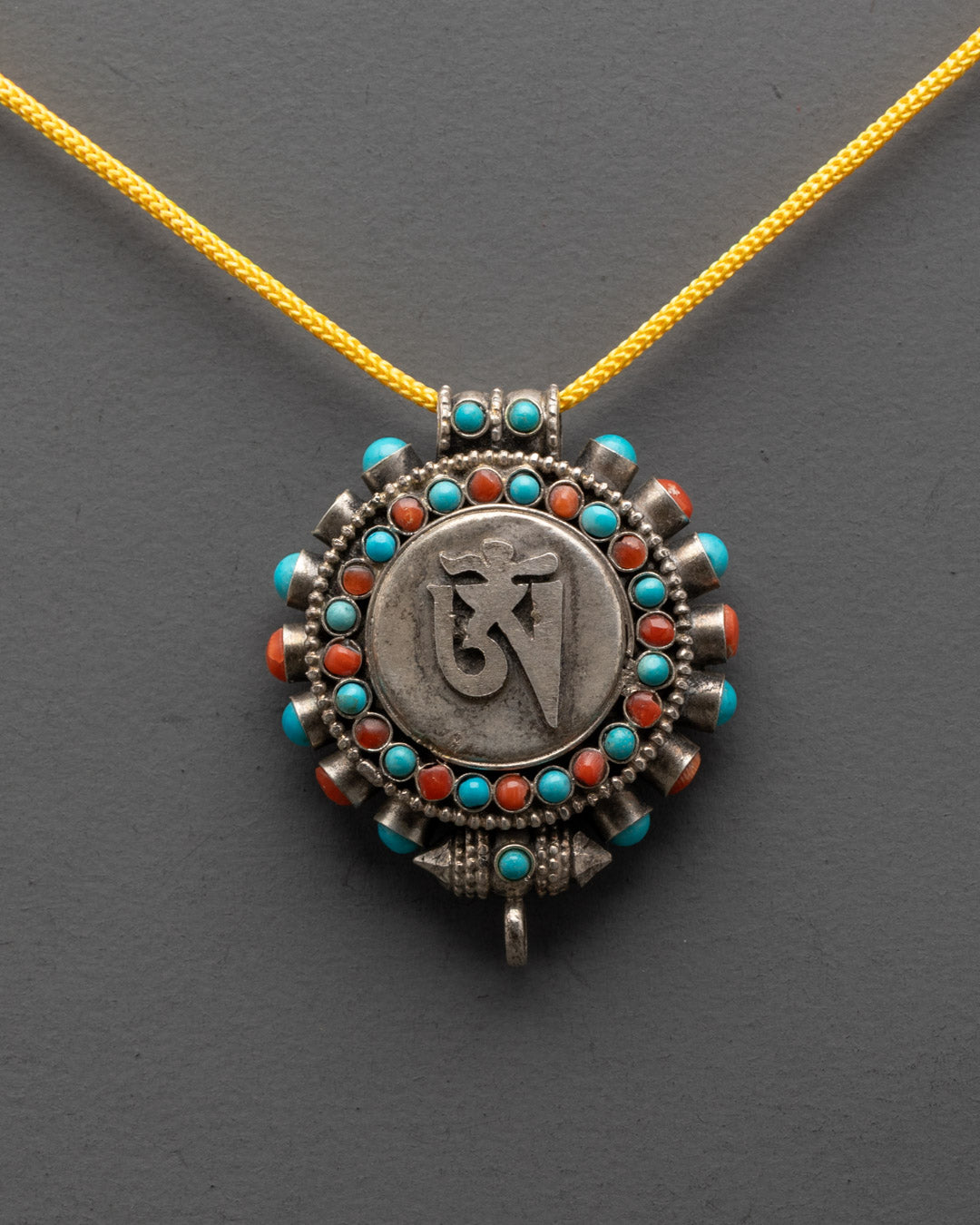 Hand-carved Silver Buddhist Om Locket