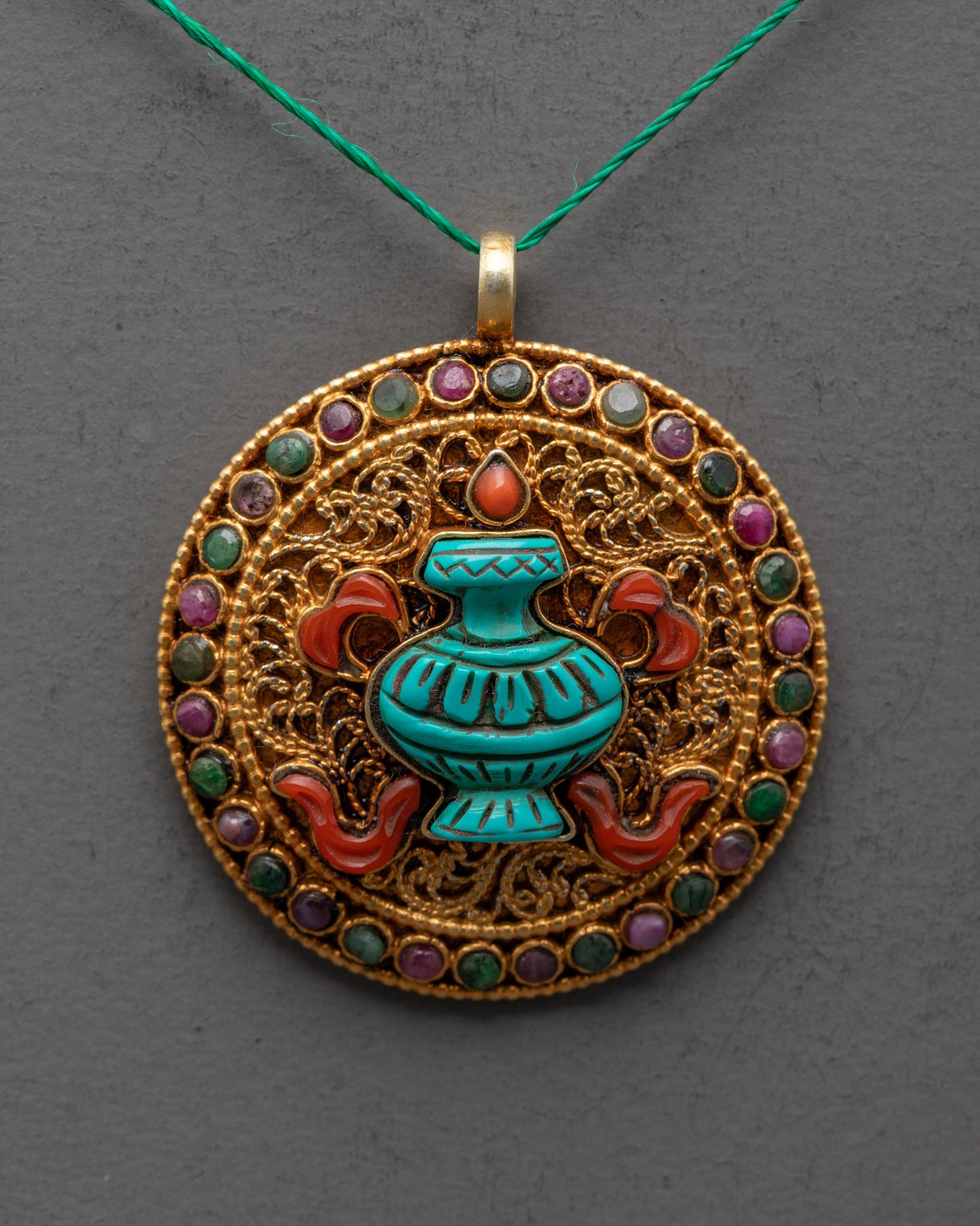 Gold-Coated Kalash Pendant | Devotional Locket
